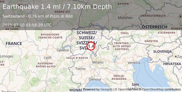 Earthquake SWITZERLAND (1.4 ml) (2025-07-10 03:58:29 UTC)