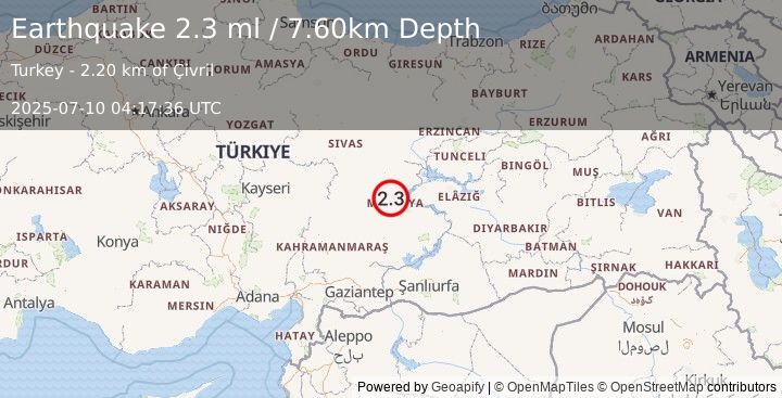 Earthquake EASTERN TURKEY (2.3 ml) (2025-07-10 04:17:36 UTC)