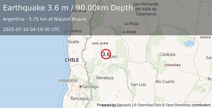 Earthquake SAN JUAN, ARGENTINA (3.6 m) (2025-07-10 04:19:30 UTC)