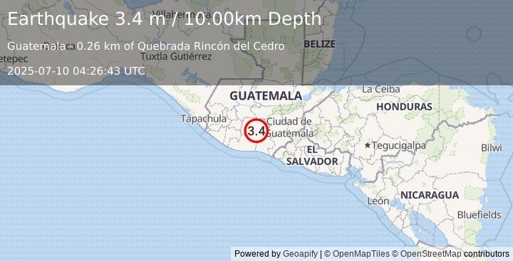 Earthquake GUATEMALA (3.4 m) (2025-07-10 04:26:43 UTC)