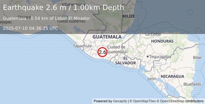 Earthquake GUATEMALA (2.6 m) (2025-07-10 04:36:25 UTC)