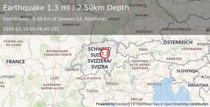 Earthquake SWITZERLAND (1.3 ml) (2025-07-10 05:06:40 UTC)