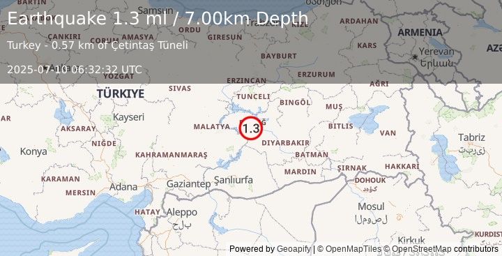 Earthquake EASTERN TURKEY (1.3 ml) (2025-07-10 06:32:32 UTC)