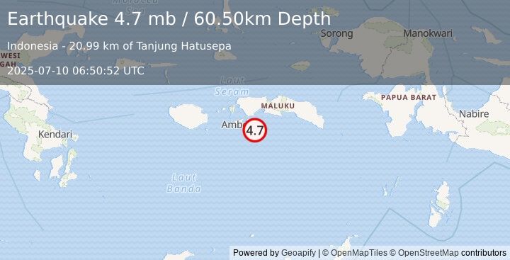 Earthquake SERAM, INDONESIA (4.7 mb) (2025-07-10 06:50:52 UTC)