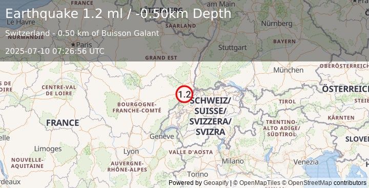 Earthquake SWITZERLAND (1.2 ml) (2025-07-10 07:26:56 UTC)