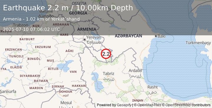 Earthquake ARMENIA (2.2 m) (2025-07-10 07:06:02 UTC)