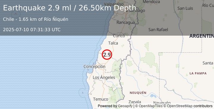Earthquake MAULE, CHILE (2.9 ml) (2025-07-10 07:31:33 UTC)