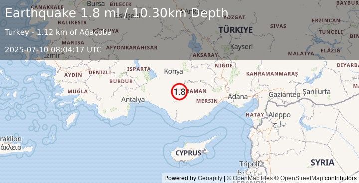 Earthquake CENTRAL TURKEY (1.8 ml) (2025-07-10 08:04:17 UTC)