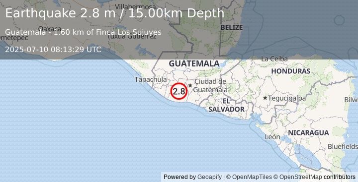 Earthquake GUATEMALA (3.1 m) (2025-07-10 08:13:27 UTC)