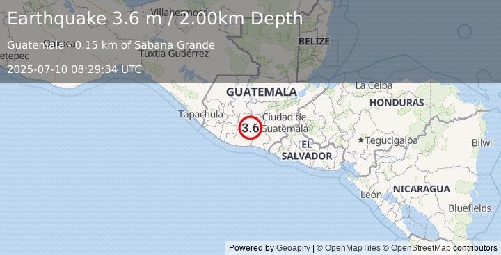 Earthquake GUATEMALA (3.6 m) (2025-07-10 08:29:34 UTC)