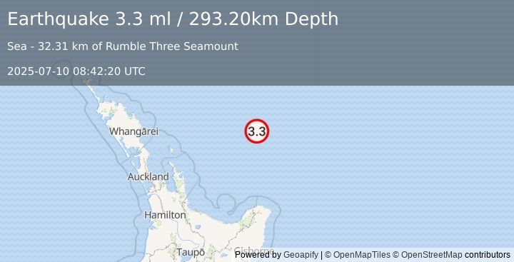 Earthquake OFF E. COAST OF N. ISLAND, N.Z. (3.3 ml) (2025-07-10 08:42:20 UTC)