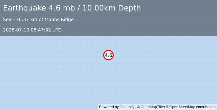 Earthquake GREENLAND SEA (4.8 mb) (2025-07-10 08:47:31 UTC)
