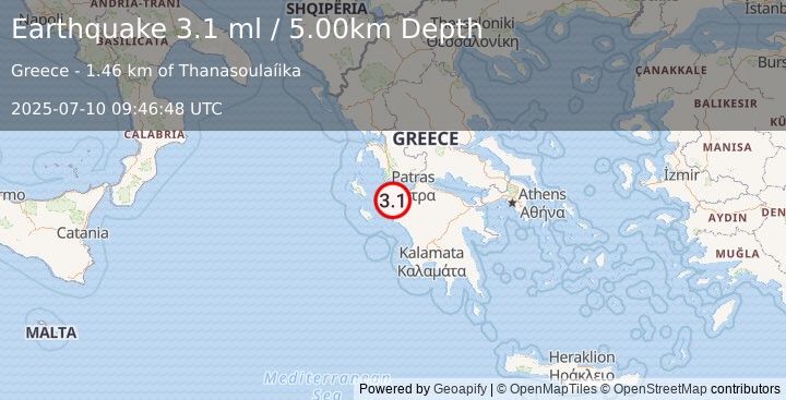 Earthquake GREECE (3.1 ml) (2025-07-10 09:46:48 UTC)