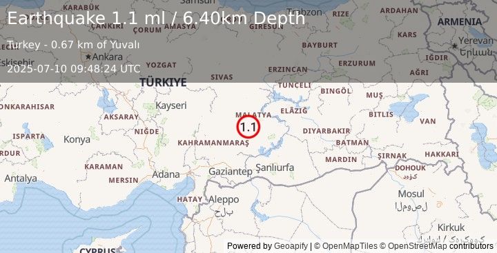 Earthquake CENTRAL TURKEY (1.1 ml) (2025-07-10 09:48:24 UTC)