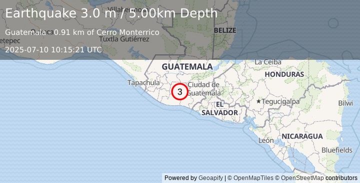 Earthquake GUATEMALA (3.0 m) (2025-07-10 10:15:21 UTC)