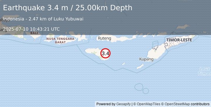 Earthquake SUMBA REGION, INDONESIA (3.4 m) (2025-07-10 10:43:21 UTC)