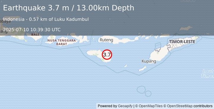 Earthquake SUMBA REGION, INDONESIA (3.7 m) (2025-07-10 10:39:30 UTC)