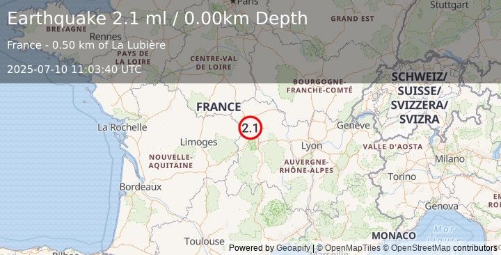 Earthquake FRANCE (2.1 ml) (2025-07-10 11:03:40 UTC)