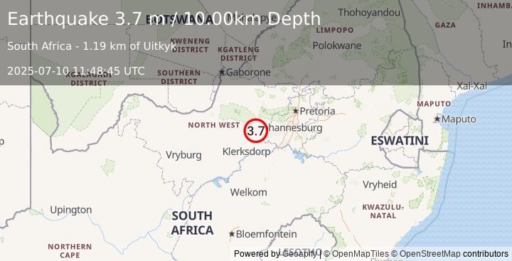 Earthquake SOUTH AFRICA (3.7 m) (2025-07-10 11:48:51 UTC)