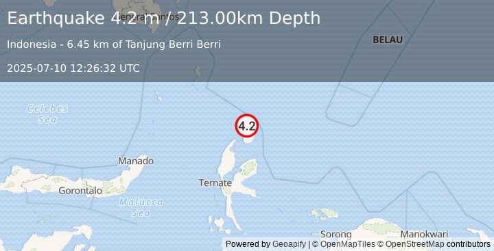 Earthquake HALMAHERA, INDONESIA (4.2 m) (2025-07-10 12:26:32 UTC)