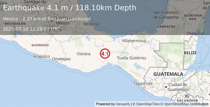 Earthquake OAXACA, MEXICO (4.1 m) (2025-07-10 12:19:52 UTC)