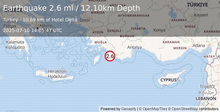 Earthquake DODECANESE IS.-TURKEY BORDER REG (2.5 ml) (2025-07-10 14:05:48 UTC)