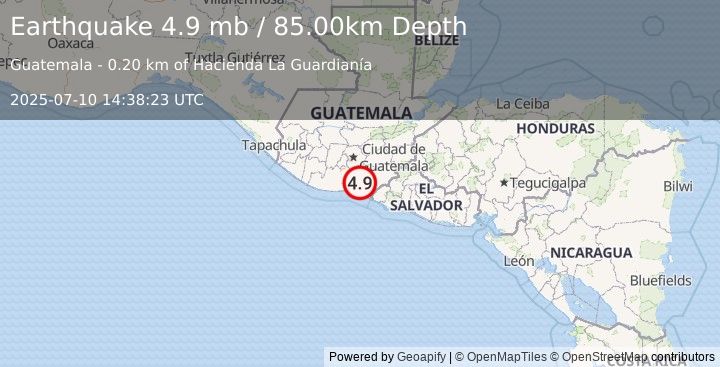 Earthquake GUATEMALA (4.9 mb) (2025-07-10 14:38:23 UTC)