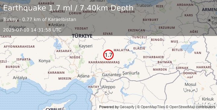 Earthquake CENTRAL TURKEY (1.7 ml) (2025-07-10 14:31:58 UTC)
