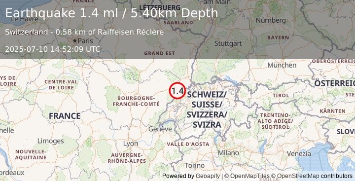 Earthquake SWITZERLAND (1.4 ml) (2025-07-10 14:52:09 UTC)