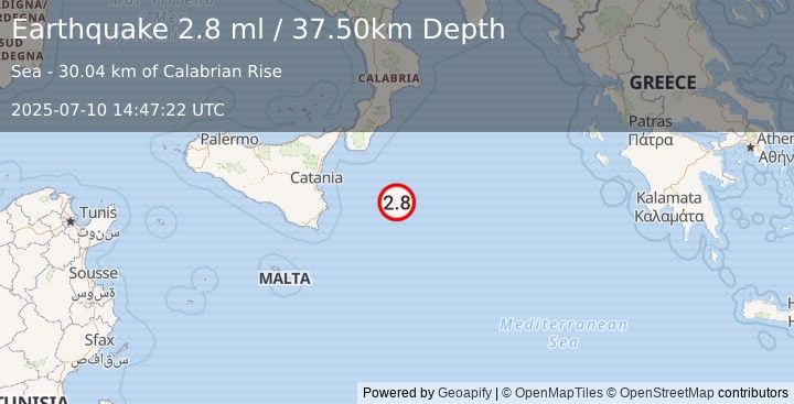 Earthquake IONIAN SEA (2.8 ml) (2025-07-10 14:47:22 UTC)
