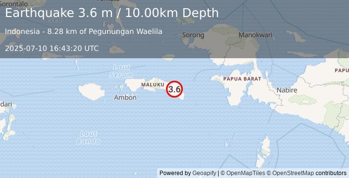 Earthquake SERAM, INDONESIA (3.6 m) (2025-07-10 16:43:20 UTC)