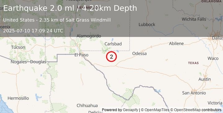 Earthquake WESTERN TEXAS (2.0 ml) (2025-07-10 17:09:24 UTC)