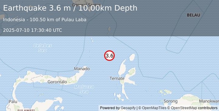 Earthquake MOLUCCA SEA (3.6 m) (2025-07-10 17:30:40 UTC)