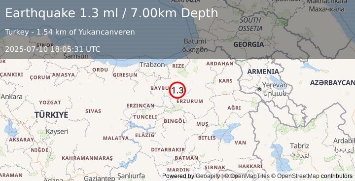 Earthquake EASTERN TURKEY (1.3 ml) (2025-07-10 18:05:31 UTC)