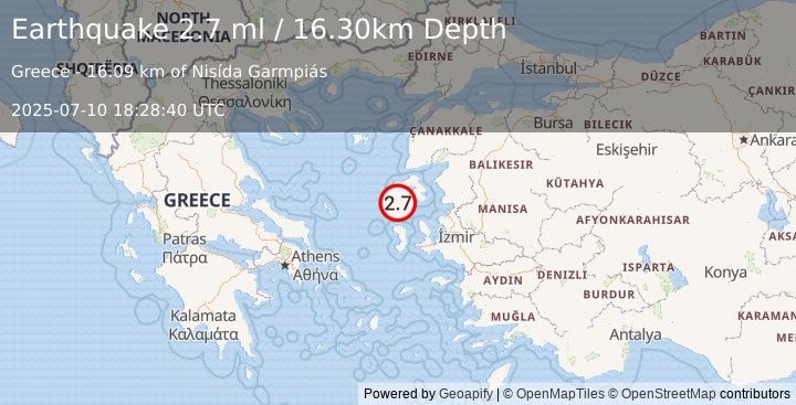 Earthquake AEGEAN SEA (2.7 ml) (2025-07-10 18:28:40 UTC)