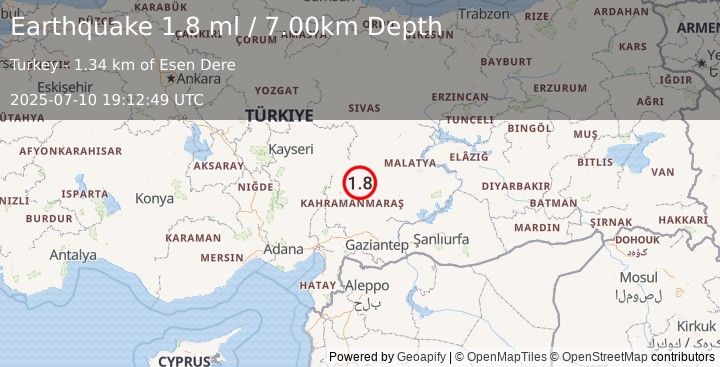 Earthquake CENTRAL TURKEY (1.8 ml) (2025-07-10 19:12:49 UTC)
