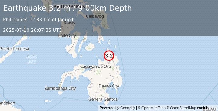 Earthquake MINDANAO, PHILIPPINES (3.2 m) (2025-07-10 20:07:35 UTC)