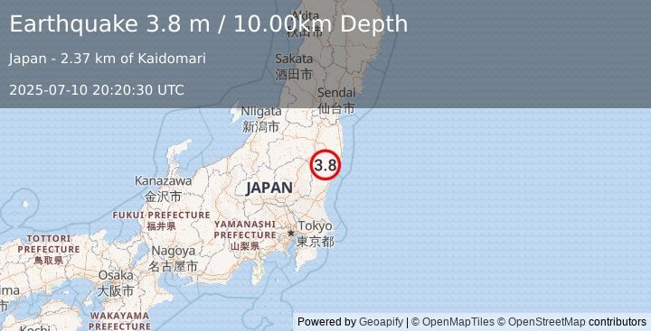 Earthquake EASTERN HONSHU, JAPAN (3.8 m) (2025-07-10 20:20:30 UTC)