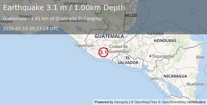 Earthquake GUATEMALA (3.1 m) (2025-07-10 20:27:24 UTC)