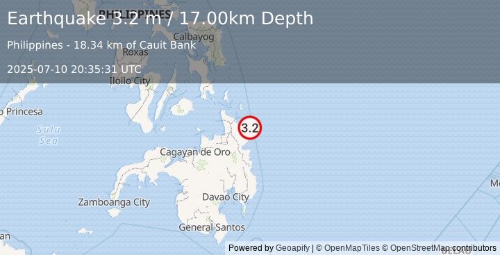 Earthquake MINDANAO, PHILIPPINES (3.2 m) (2025-07-10 20:35:31 UTC)