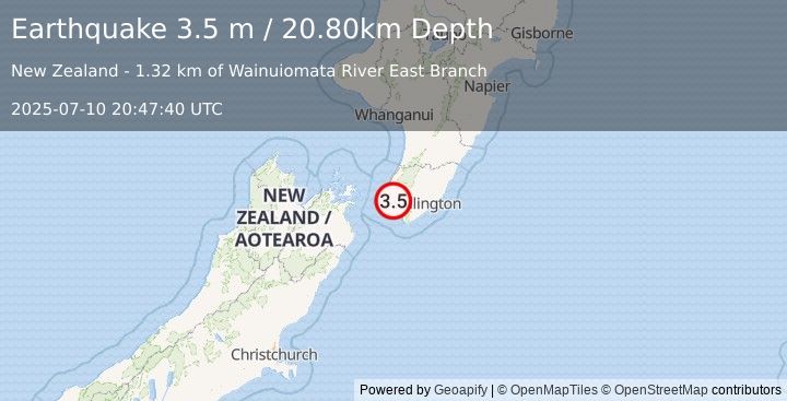 Earthquake NORTH ISLAND OF NEW ZEALAND (3.5 m) (2025-07-10 20:47:40 UTC)