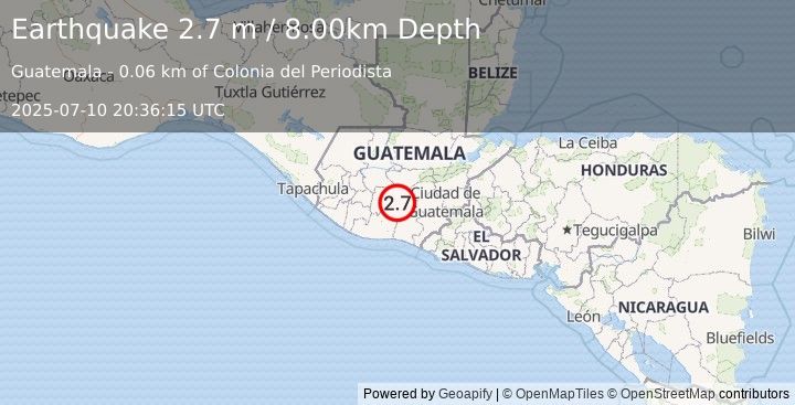 Earthquake GUATEMALA (2.7 m) (2025-07-10 20:36:15 UTC)