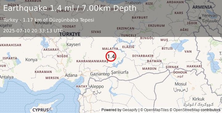 Earthquake EASTERN TURKEY (1.4 ml) (2025-07-10 20:33:13 UTC)