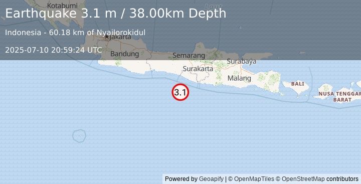 Earthquake JAVA, INDONESIA (3.1 m) (2025-07-10 20:59:24 UTC)