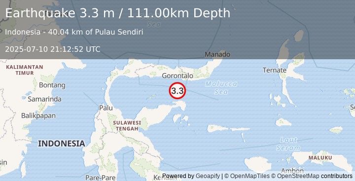 Earthquake SULAWESI, INDONESIA (3.3 m) (2025-07-10 21:12:52 UTC)
