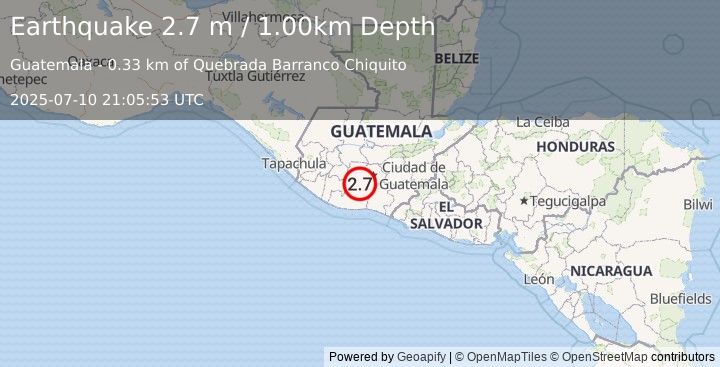 Earthquake GUATEMALA (2.7 m) (2025-07-10 21:05:53 UTC)