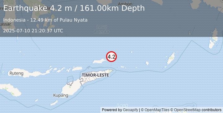 Earthquake KEPULAUAN BARAT DAYA, INDONESIA (4.2 m) (2025-07-10 21:20:37 UTC)