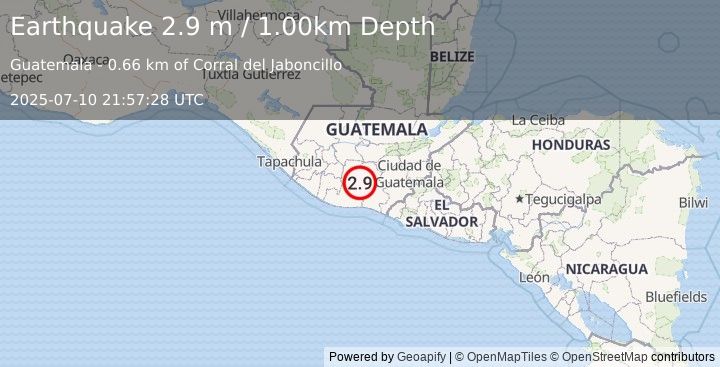 Earthquake GUATEMALA (2.9 m) (2025-07-10 21:57:28 UTC)