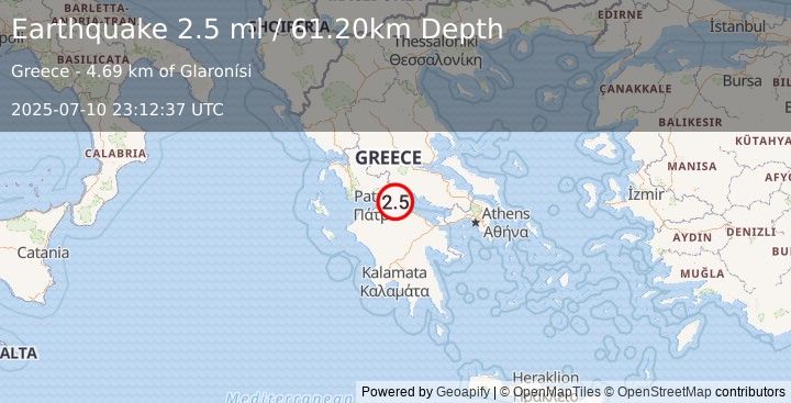 Earthquake GREECE (2.5 ml) (2025-07-10 23:12:37 UTC)