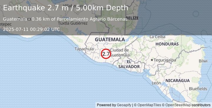 Earthquake GUATEMALA (2.7 m) (2025-07-11 00:29:02 UTC)